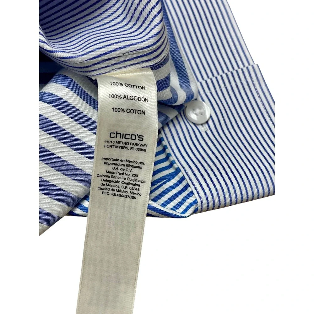New Chicos No-Iron Cotton Blue White Mixed Stripe Button Down Shirt Size 2 /US L - Picture 7 of 7
